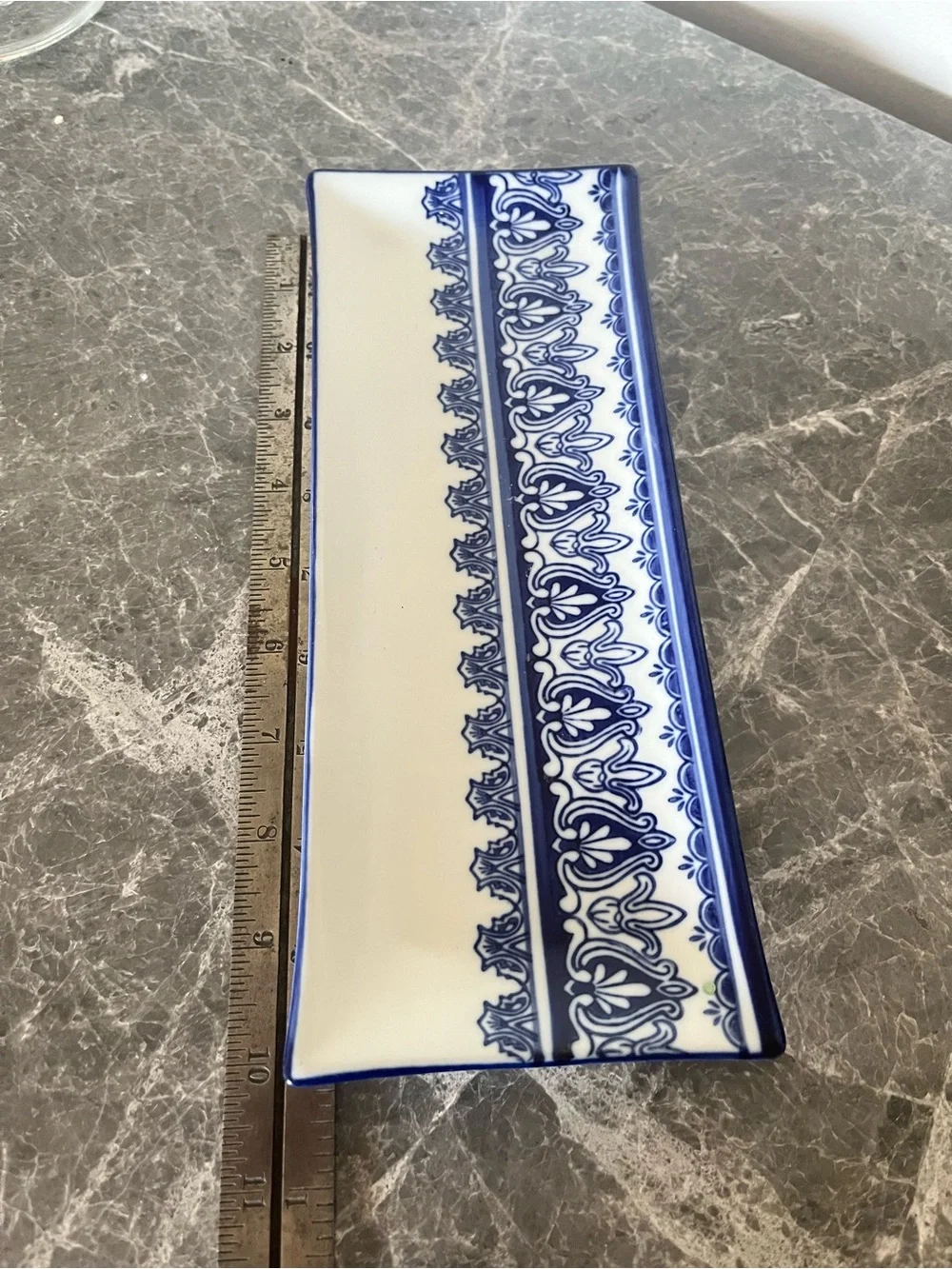 Bombay Blue and White 4x10” Serving Tray Platter sushi Chinoiserie ornate border